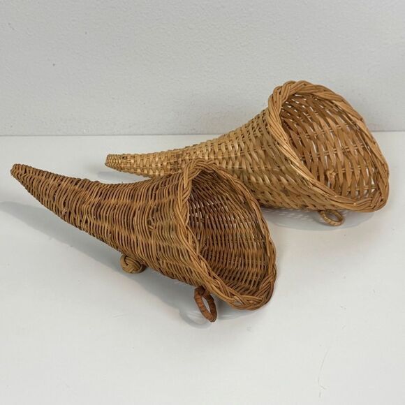2 Wicker Cornucopia Baskets 12” - Picture 1 of 5